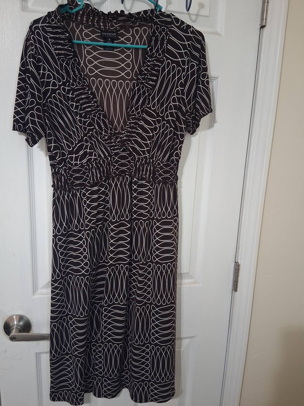 Black & White Patterned V-Neck Dress